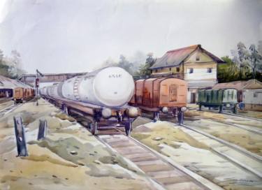 375x272 Wagon Railway Watercolor On Paper Painting By Samiran Sarkar - Watercolor Train