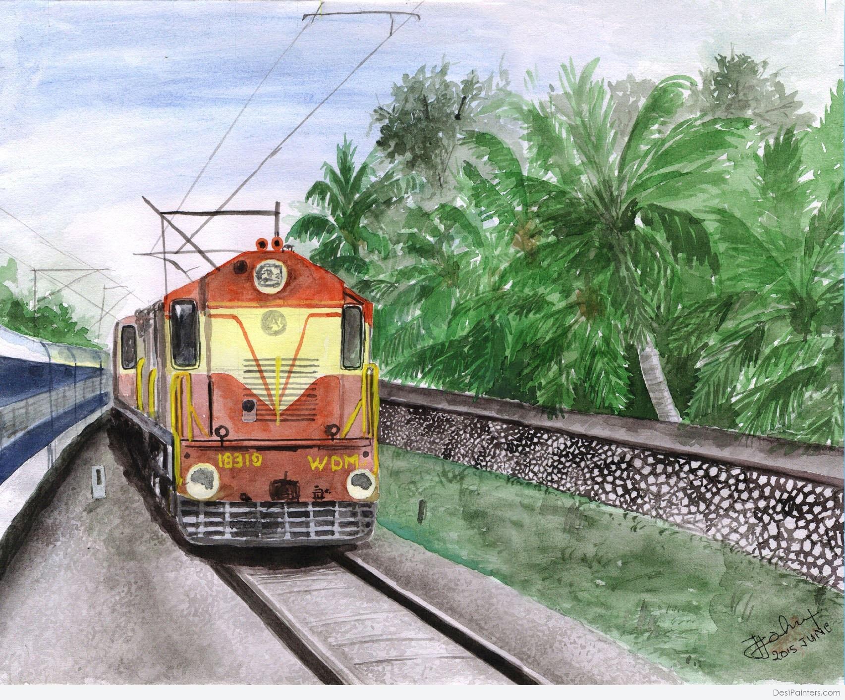 1705x1414 Watercolor Painting Of A Train - Watercolor Train