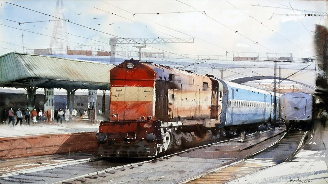 1280x720 Watercolor Train Amp Tram Paintings Slide Show - Watercolor Train