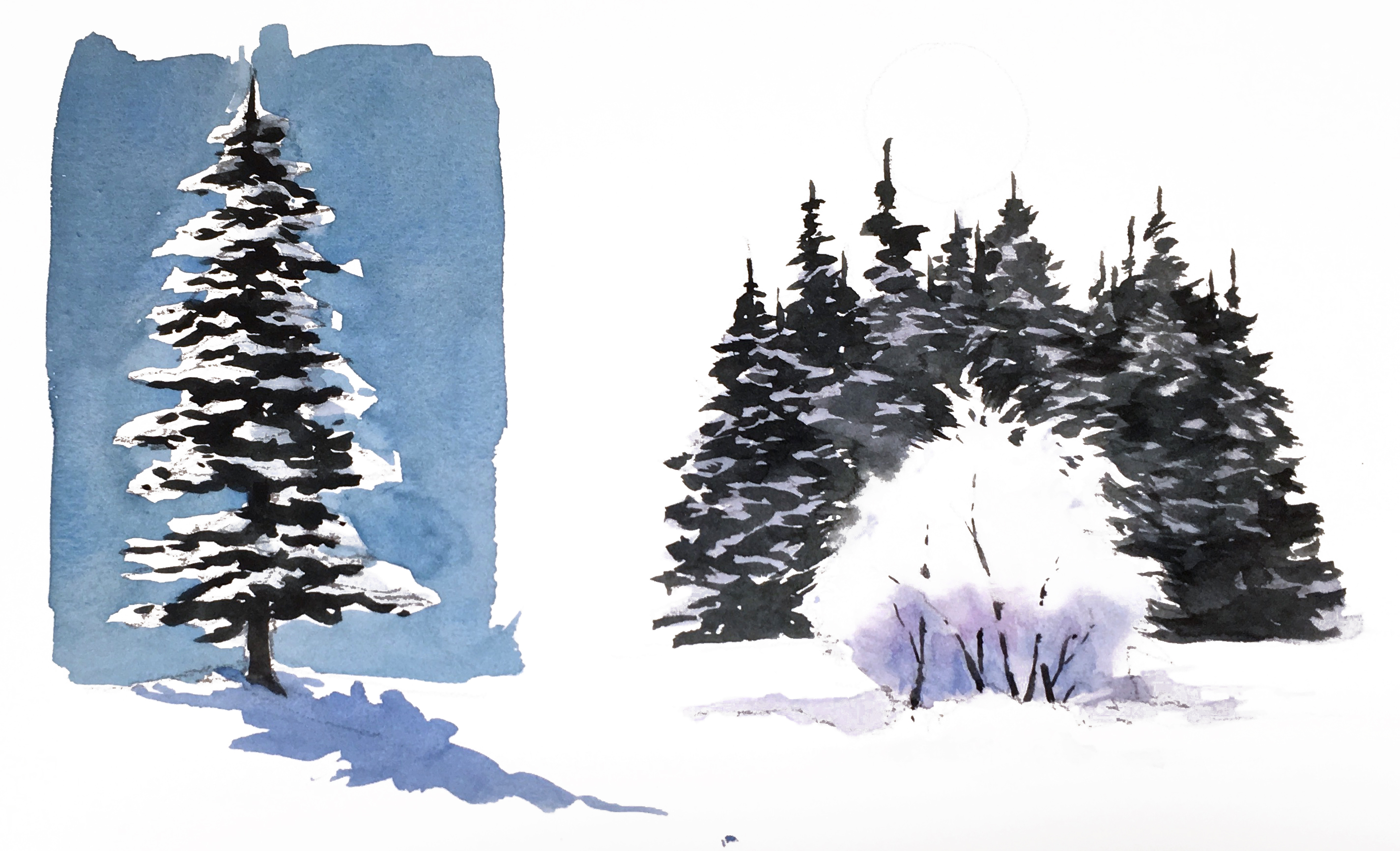 2849x1733 Watercolor Techniques For Realistic Snowy Trees Amp Bushes - Watercolor Tree