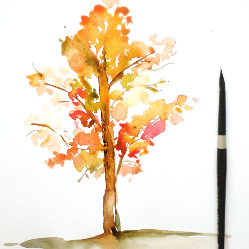 1000x1000 How To Paint A Watercolor Fall Tree - Watercolor Tree