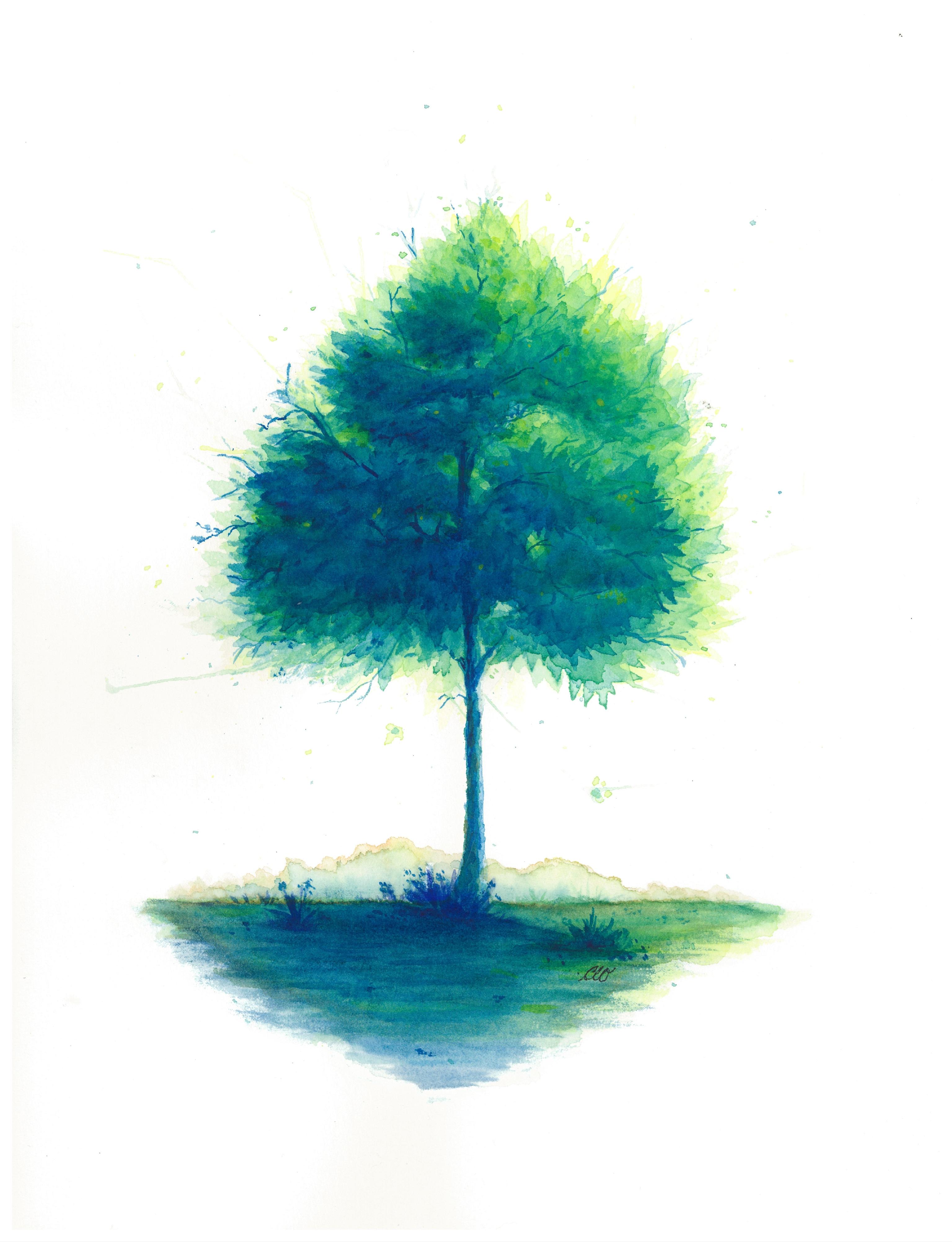 3071x4006 Happy Little Green Tree. Watercolor. 8x10. Art - Watercolor Tree