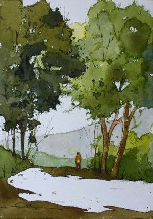 300x429 Paintings - Watercolor Tree Landscape