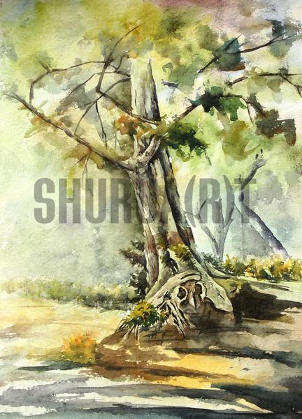 432x600 Solitary Retreat - Watercolor Tree Landscape