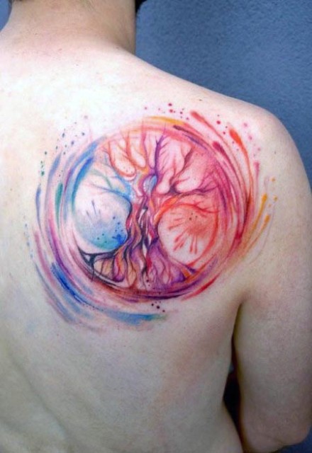 440x640 Picture Of Watercolor Tree Of Life Tattoo On The Shoulder - Watercolor Tree Of Life Tattoo