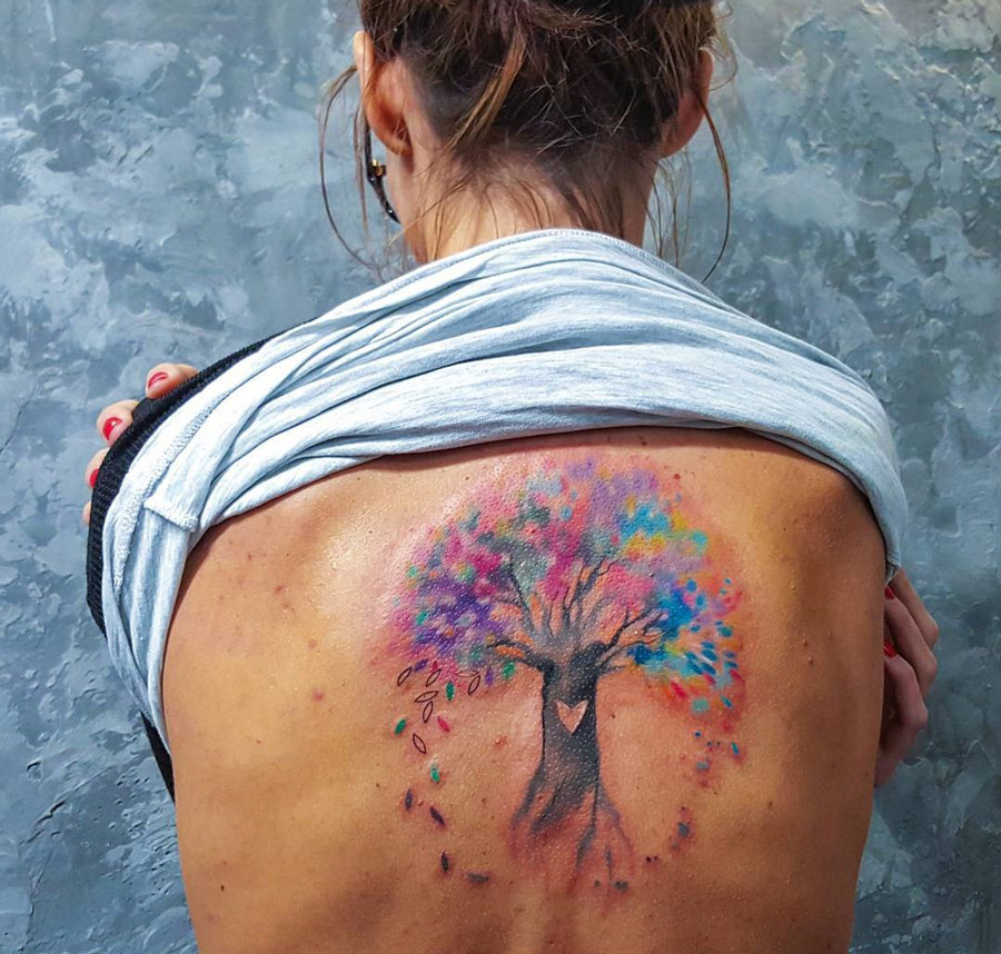 900x858 Tree Of Life Watercolor Back Piece Best Tattoo Design Ideas - Watercolor Tree Of Life Tattoo