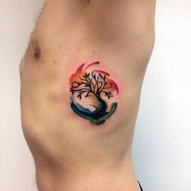 384x384 Cool Watercolor Tree Of Life Tattoo On Rib Cage Entertainmentmesh - Watercolor Tree Of Life Tattoo