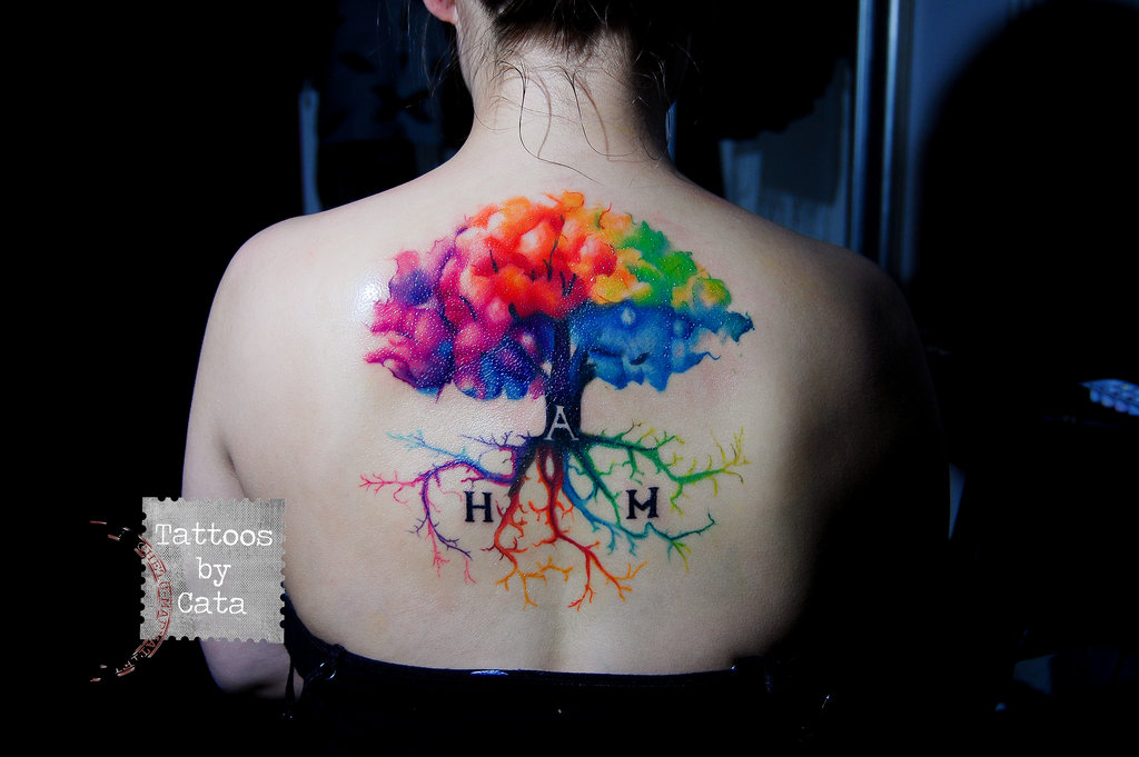 1024x681 Watercolor Tree Tattoo By Tattoosbycata - Watercolor Tree Of Life Tattoo