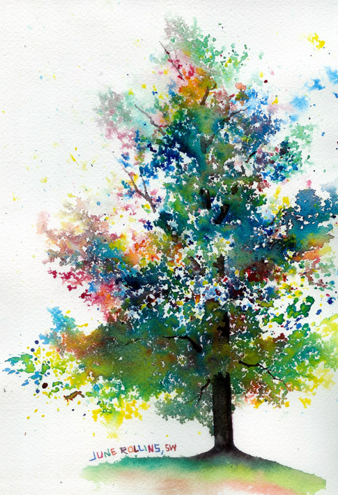 485x709 The Triad Tree June Rollins Art - Watercolor Tree Painting