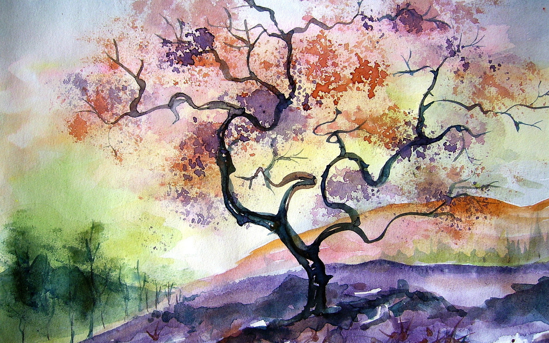 1920x1200 Watercolor Tree Painting Wallpapers - Watercolor Tree Painting