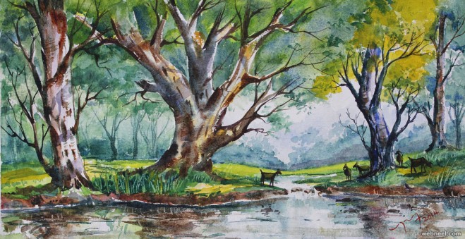 659x339 Tree Watercolor Paintings By Balakrishnan 8 - Watercolor Tree Painting