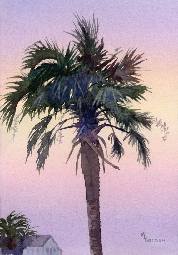 570x814 Sunrise Palm Tree Silhouetted Against The Sky Palm - Watercolor Tree Plan
