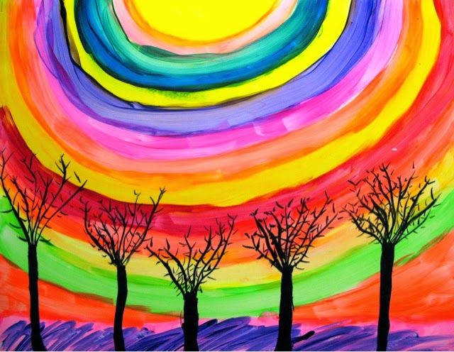 640x496 The Lost Sock Tree Silhouette With Concentric Sky Grade4 Art - Watercolor Tree Plan