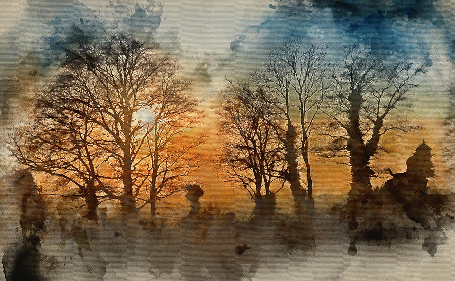 900x556 Watercolour Painting Of Silhouette Of Tree Line Against Autumn V - Watercolor Tree Plan