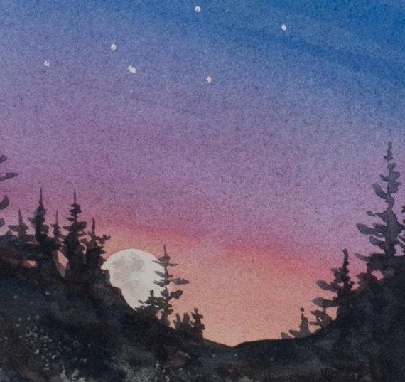 570x537 Constellations Ii Watercolor Print Night Sky Fantasy Moon - Watercolor Tree Plan