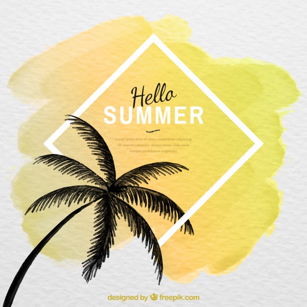 626x626 Hello Summer Background With Palm Tree Silhouette In Watercolor - Watercolor Tree Plan