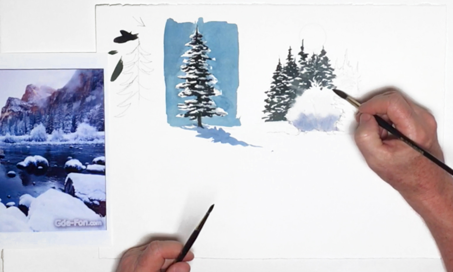 1551x932 Watercolor Techniques For Realistic Snowy Trees Amp Bushes - Watercolor Trees Techniques