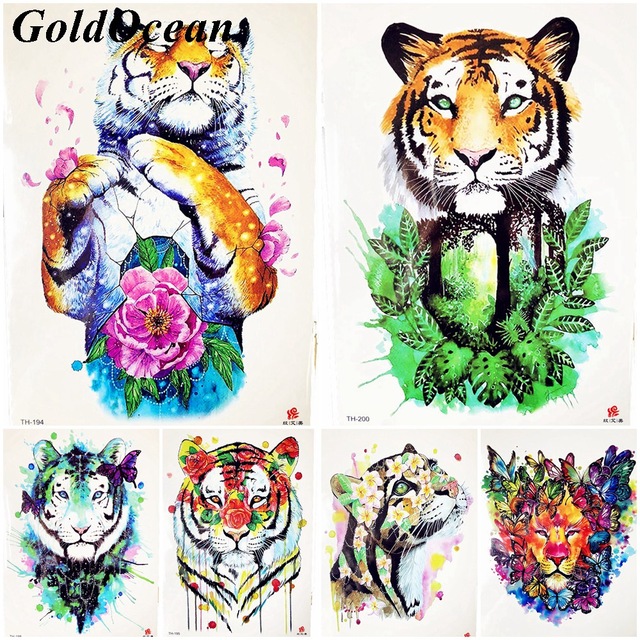 640x640 Enjoyed Tiger Rose Flower Temoprary Tattoo Women Watercolor Tribal - Watercolor Tribal Tattoo
