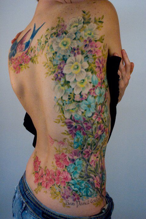 479x720 Wonderful Flowers Watercolor Tattoo - Watercolor Tribal Tattoo