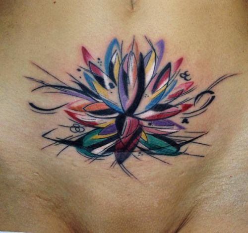 500x470 49 Tribal Lotus Flower Tattoos - Watercolor Tribal Tattoo