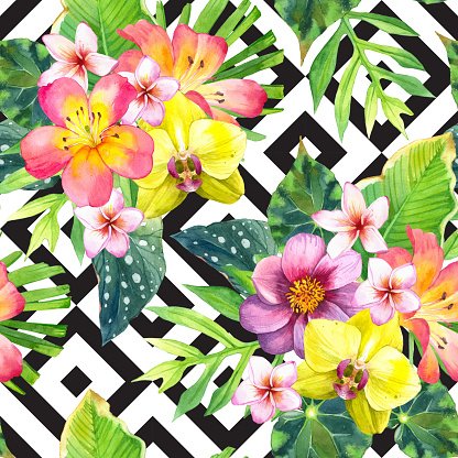 416x416 Seamless Background With Watercolor Tropical Premium Clipart - Watercolor Tropical