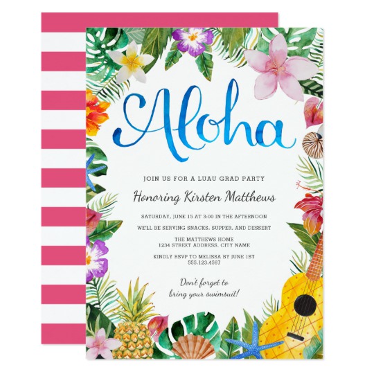 540x540 Watercolor Tropical Luau Graduation Party Invite - Watercolor Tropical