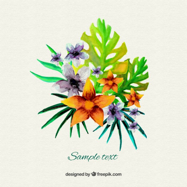 626x626 Watercolor Tropical Flowers Vector Free Download - Watercolor Tropical