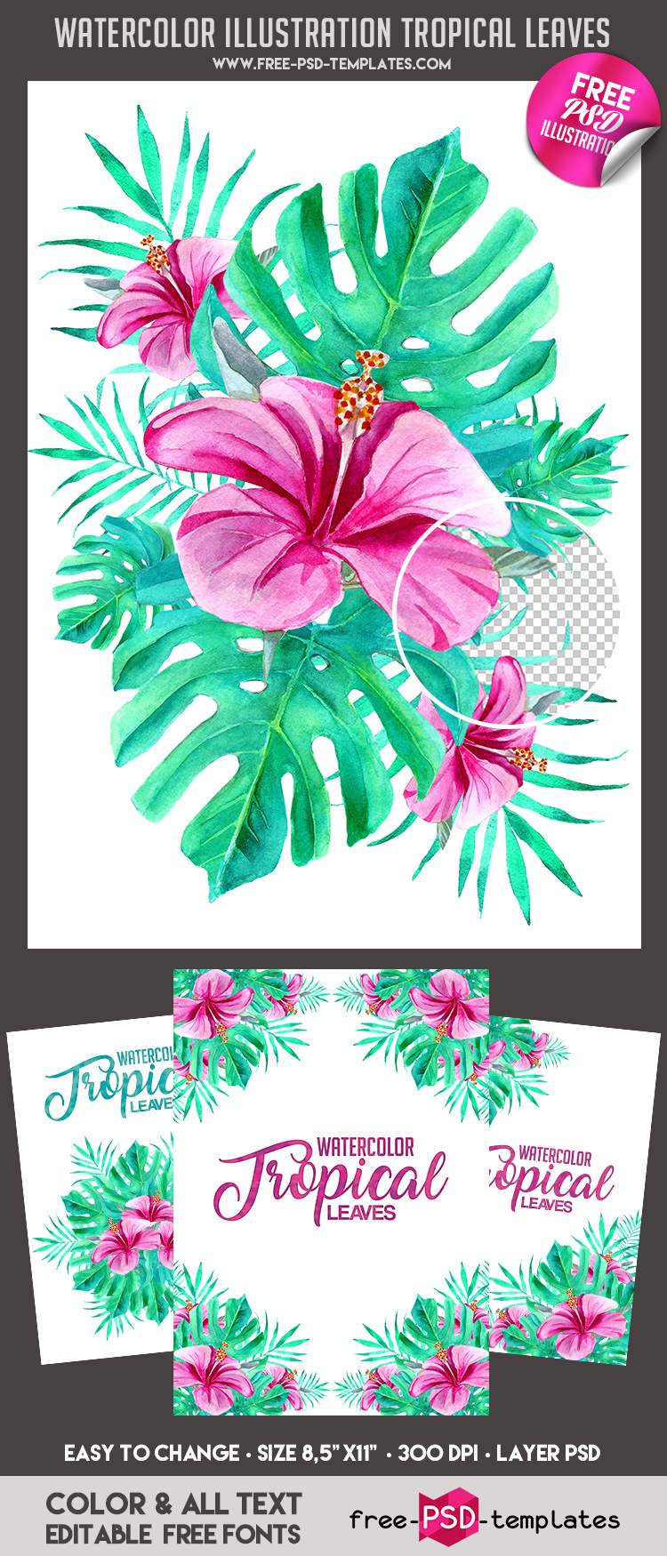 750x1750 Free Watercolor Tropical Leaves In Psd On Behance - Watercolor Tropical