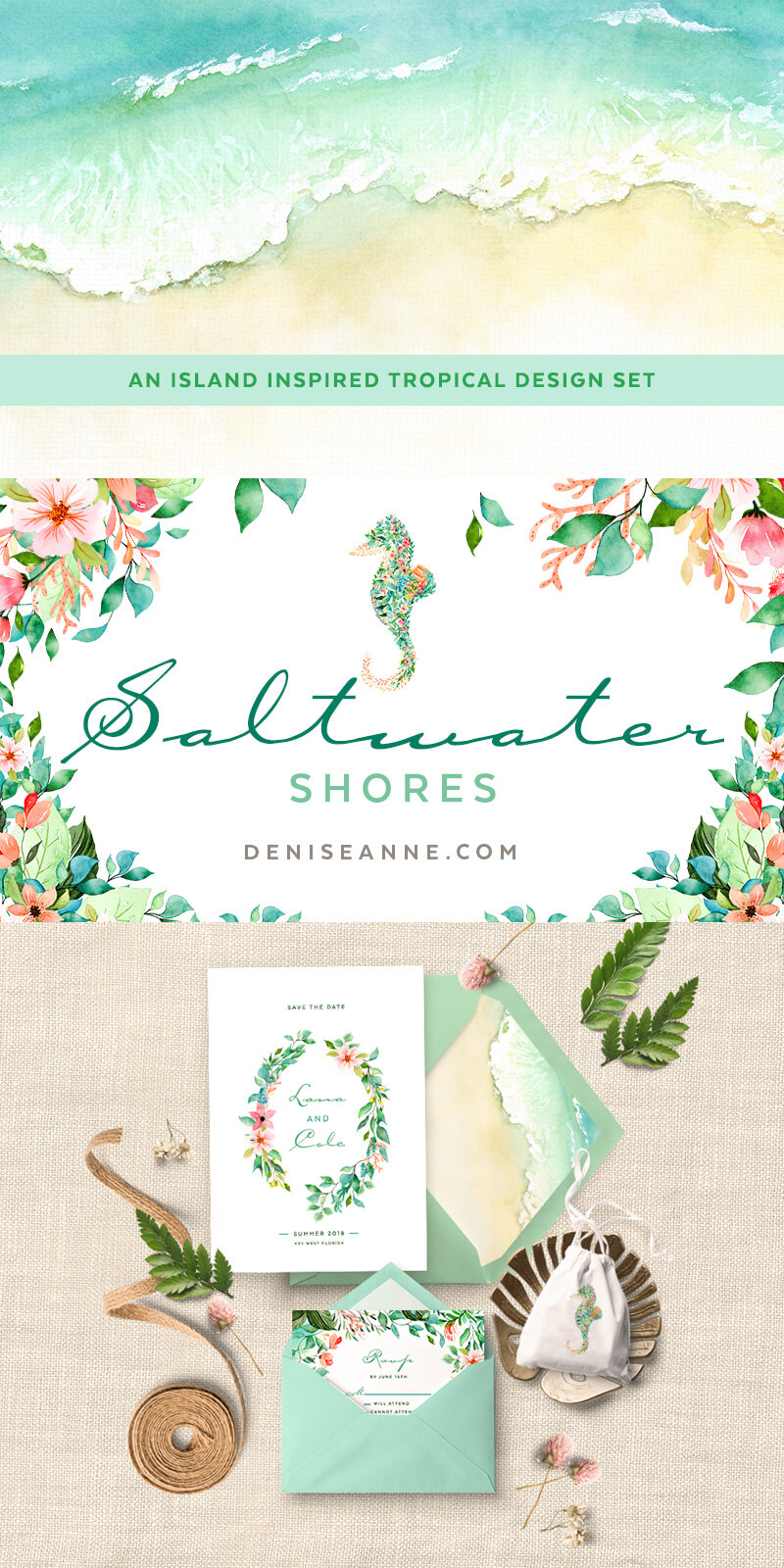 800x1600 Saltwater Shores - Watercolor Tropical