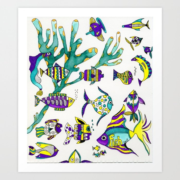 700x700 Tropical Fish Watercolor And Ink Illustration Art Print By - Watercolor Tropical Fish