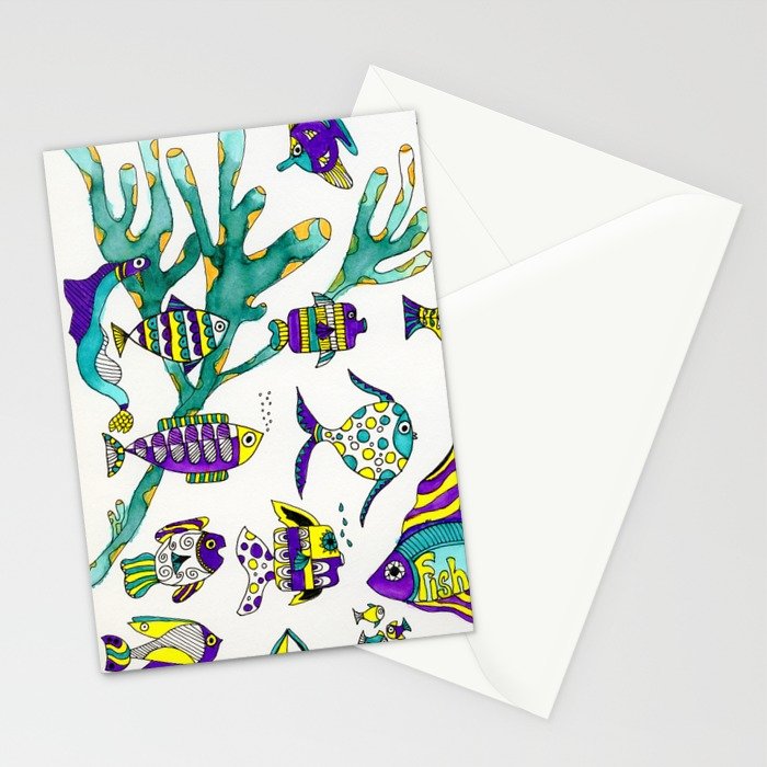 700x700 Tropical Fish Watercolor And Ink Illustration Stationery Cards By - Watercolor Tropical Fish