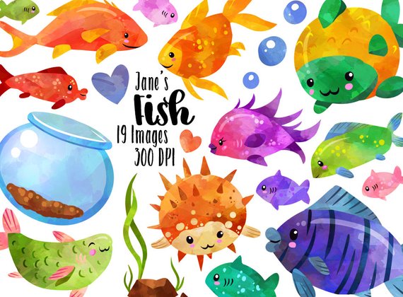 570x420 Watercolor Tropical Fish Clipart Colorful Fish Download Etsy - Watercolor Tropical Fish