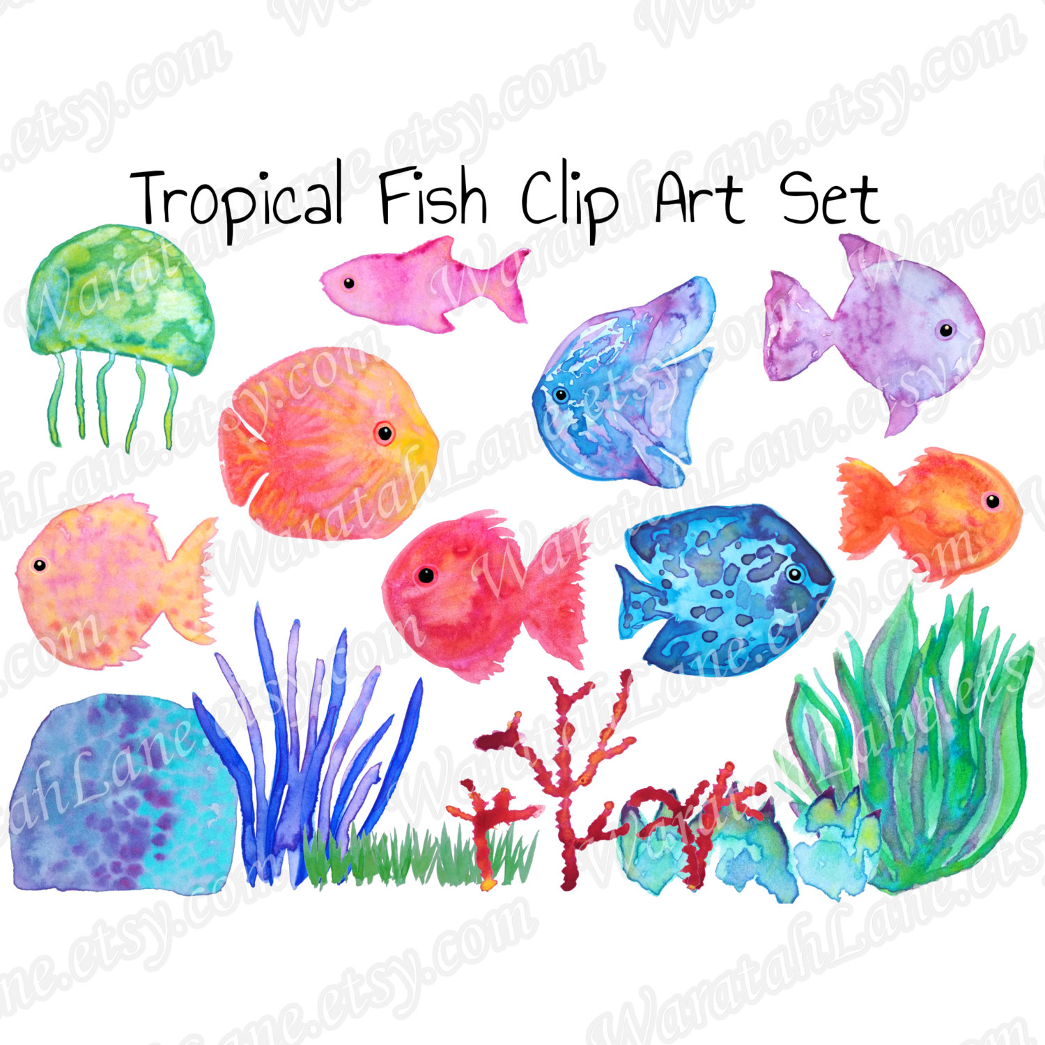 1500x1500 Watercolor Clipart Fish - Watercolor Tropical Fish