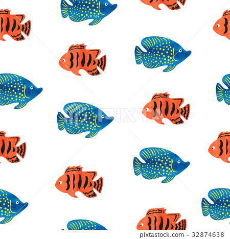 450x468 Watercolor Tropical Fish Seamless Pattern. - Watercolor Tropical Fish
