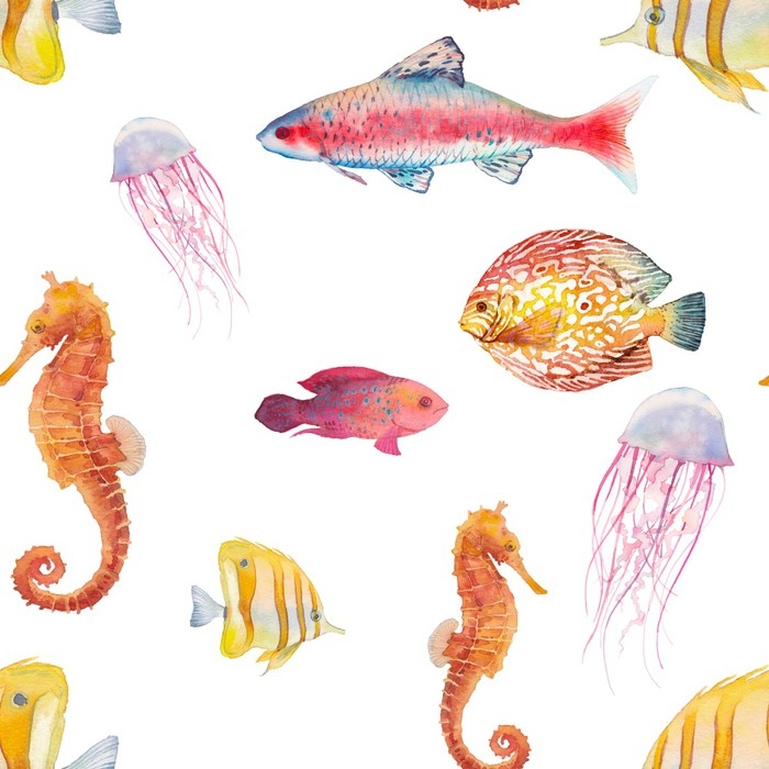 700x700 Watercolor Tropical Fish Seamless Pattern. Hand Drawn Summer - Watercolor Tropical Fish