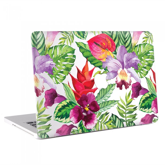 700x700 Beautiful Watercolor Tropical Flowers Macbook Skin Decal - Watercolor Tropical Flowers