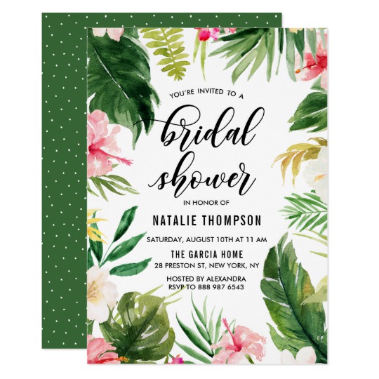540x540 Watercolor Tropical Floral Frame Bridal Shower Invitation - Watercolor Tropical Flowers