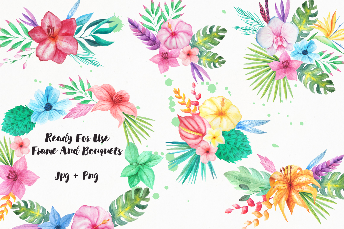 1160x772 Watercolor Tropical Floral Pack By Larysa Zabrotskaya - Watercolor Tropical Flowers