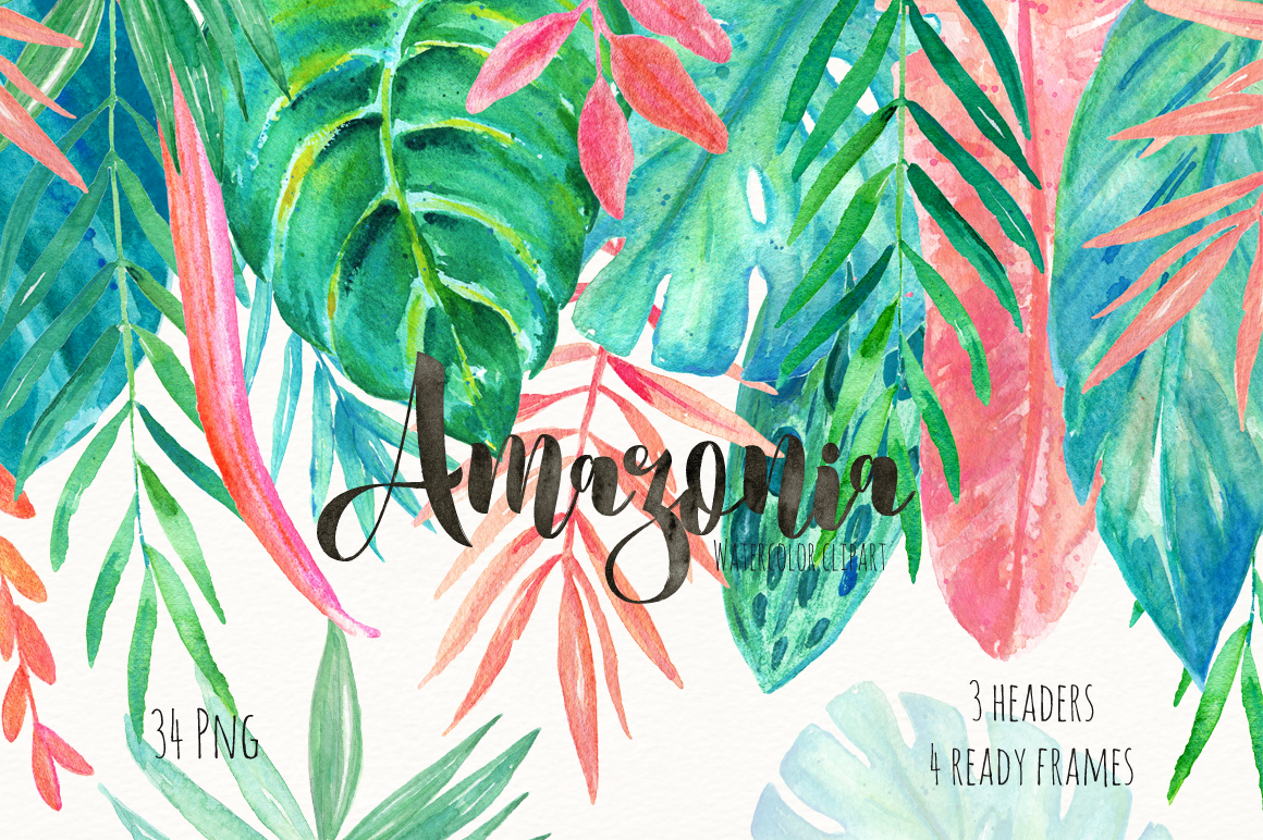 1160x772 Tropical Leaves. Amazonia Mint Green. Watercolor Clipart By - Watercolor Tropical Leaves