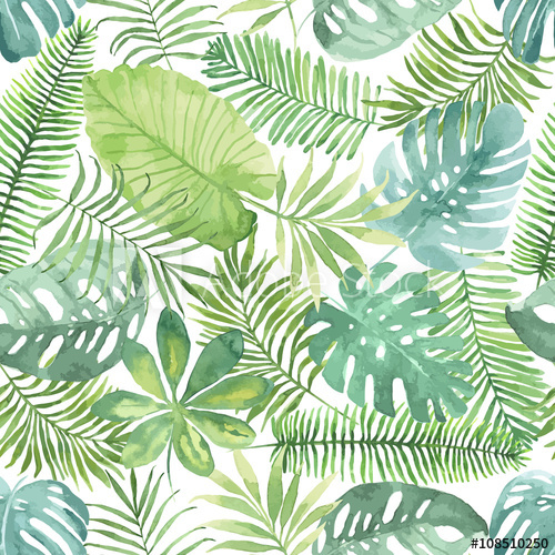500x500 Tropical Seamless Pattern With Leaves. Watercolor Background With - Watercolor Tropical Leaves