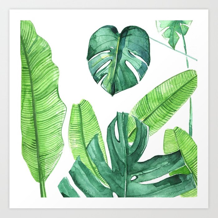 700x700 Watercolor Tropical Leaves Art Print By Rongrongillustration - Watercolor Tropical Leaves