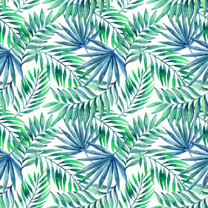 700x700 Watercolor Tropical Leaves Seamless Pattern Wall Mural Pixers - Watercolor Tropical Leaves