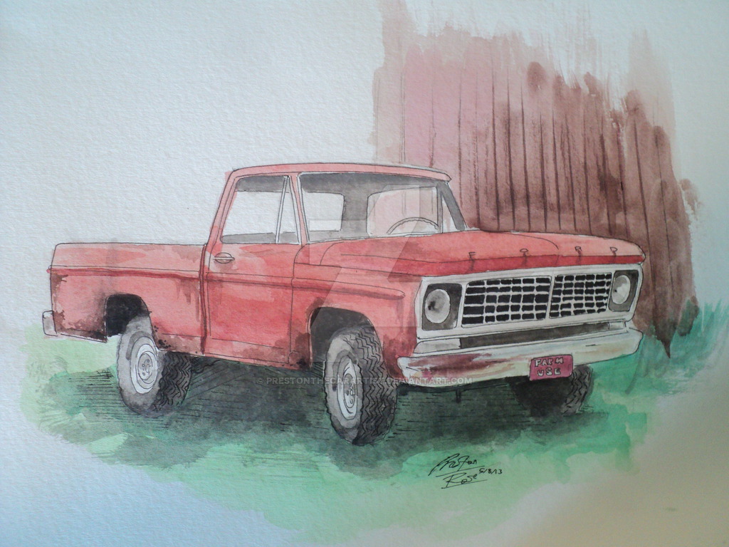 1024x768 Ford Farm Truck Watercolor By Prestonthecarartist - Watercolor Truck