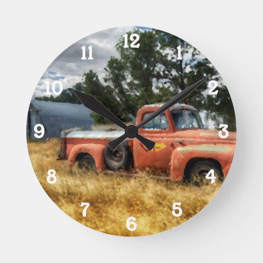 540x540 Route 66 Vintage Pick Up Truck Watercolor Art Round Clock - Watercolor Truck