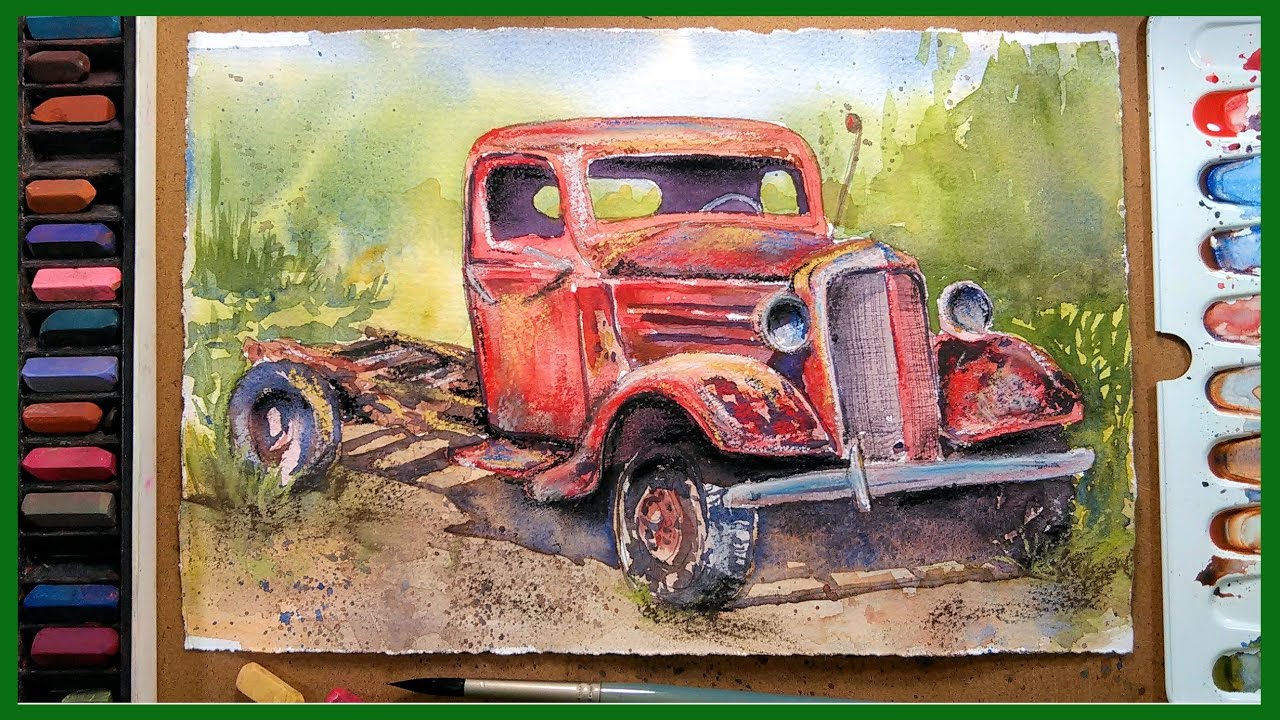 1280x720 Rusty Old Truck In Watercolor Amp Pastel! - Watercolor Truck