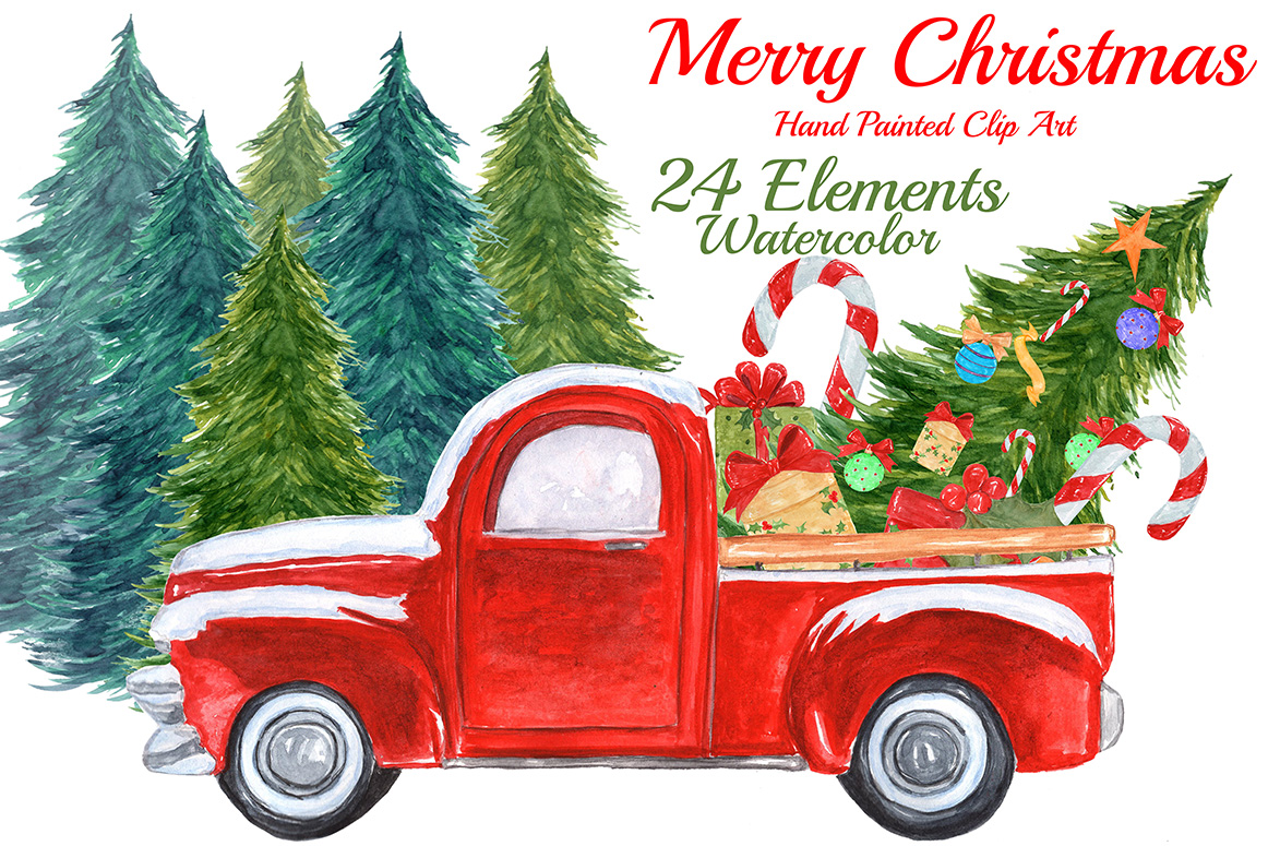 1162x775 Watercolor Christmas Truck Clipart - Watercolor Truck