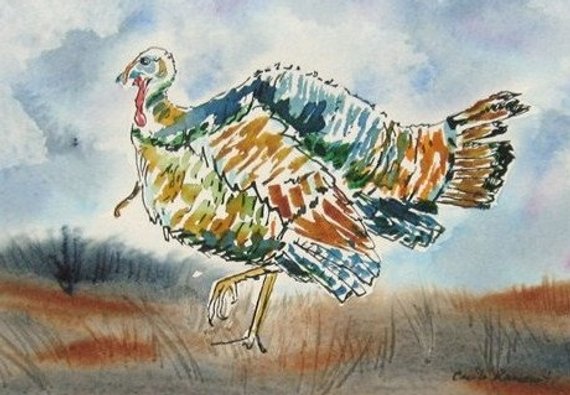 570x395 Turkey Painting. Original Watercolor Turkey. Colorful Pen Amp Etsy - Watercolor Turkey