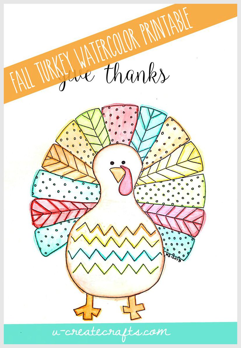 826x1193 Fall Turkey Printable - Watercolor Turkey