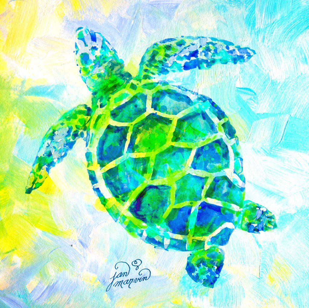 1024x1021 Sea Turtle Art Print Of Watercolor Painting Jan Marvin Art Studio - Watercolor Turtle