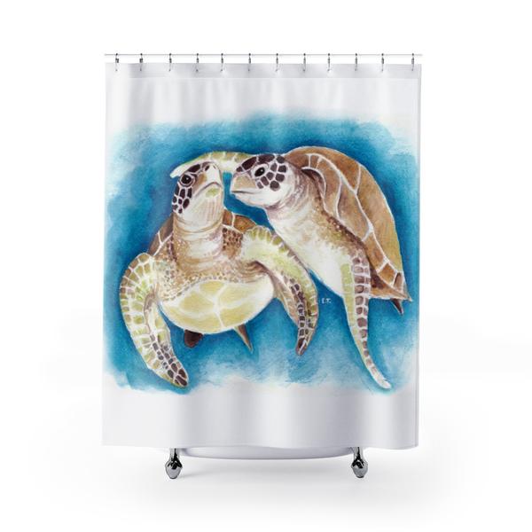 600x600 Sea Turtles Watercolor Art Blue Shower Curtain Seven Sirens Studios - Watercolor Turtle